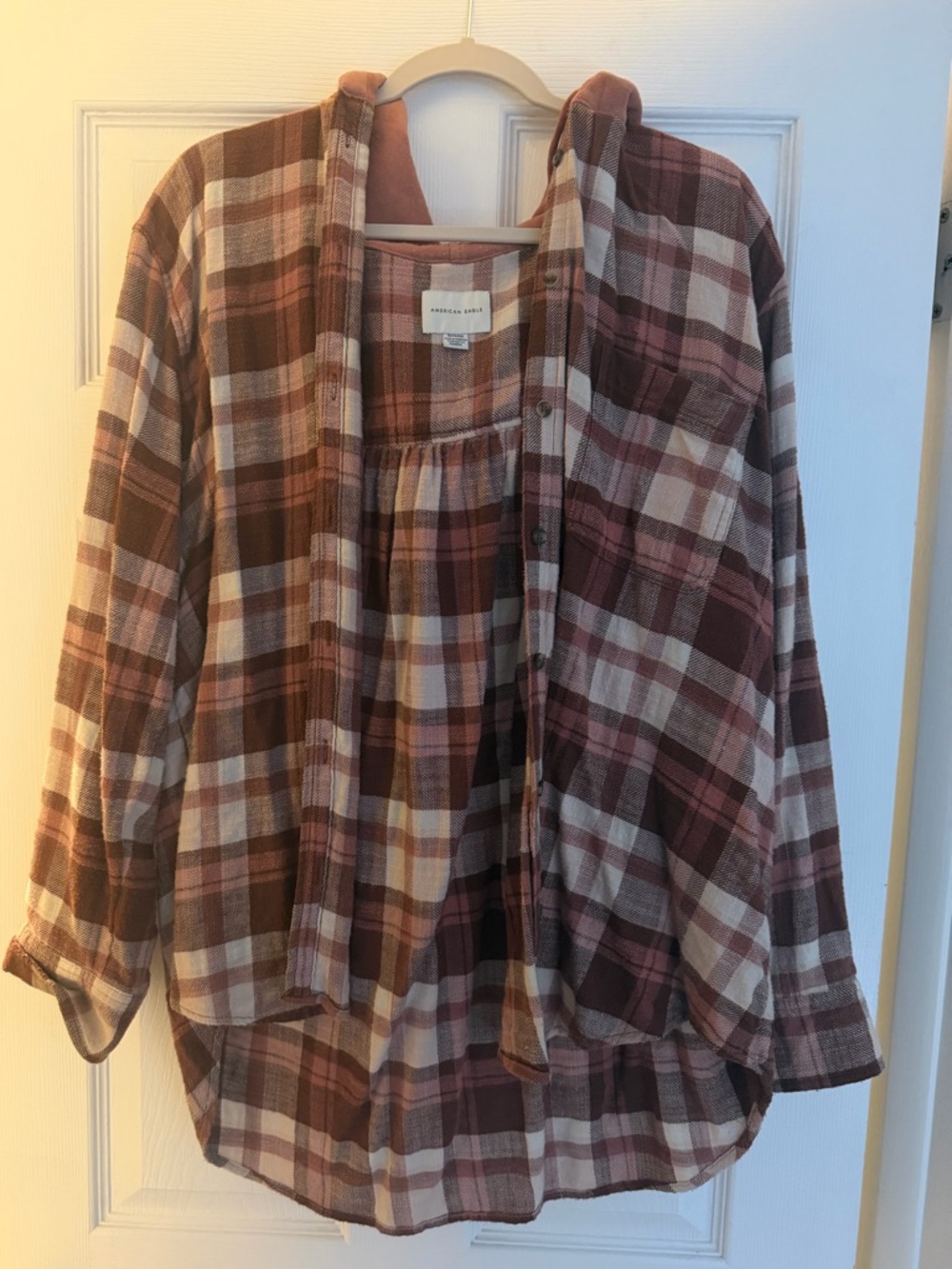 American Eagle Outfitters Rust & Cream Plaid Button Shirt